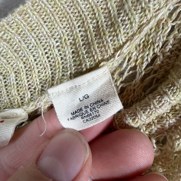 Anthropologie Moth Oversized Crochet Sweater Size L Tan Linen Fairy Shabby Chic - Picture 6 of 7